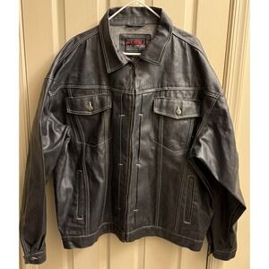 VINTAGE Fubu Jacket Mens 3XL XXXL Black Denim Jean Hip Hop Y2K Rap Baggy Trucker